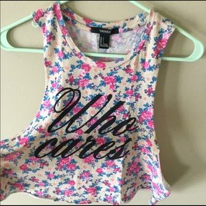 Forever 21 floral "who cares" muscle tank
